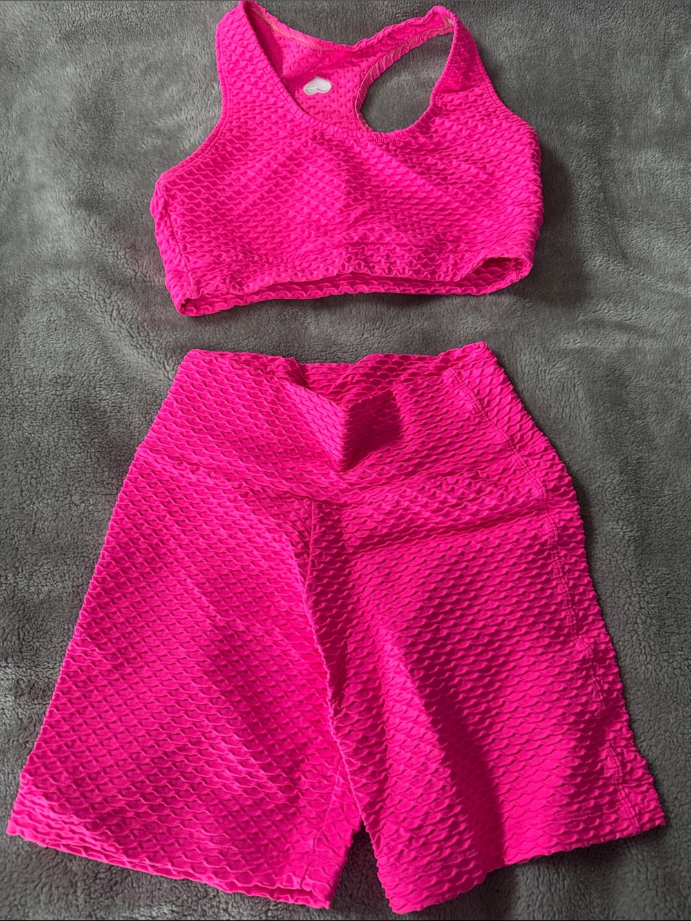 Booty By Brabants Croco High-Waist Bike Shorts & Sports Bra Set - Hot Pink